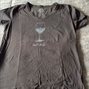 Gray V-Neck T-Shirt with Wine Glass Graphic